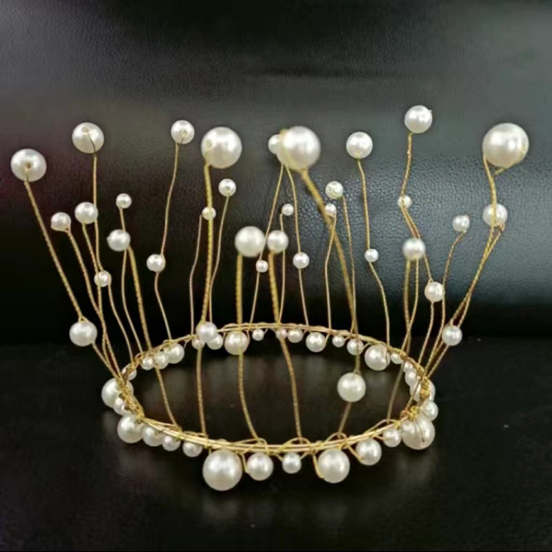 Krona za glavu s perlama, ručna izrada, mliječnobijeli kristal, stil internetske zvijezde, žene