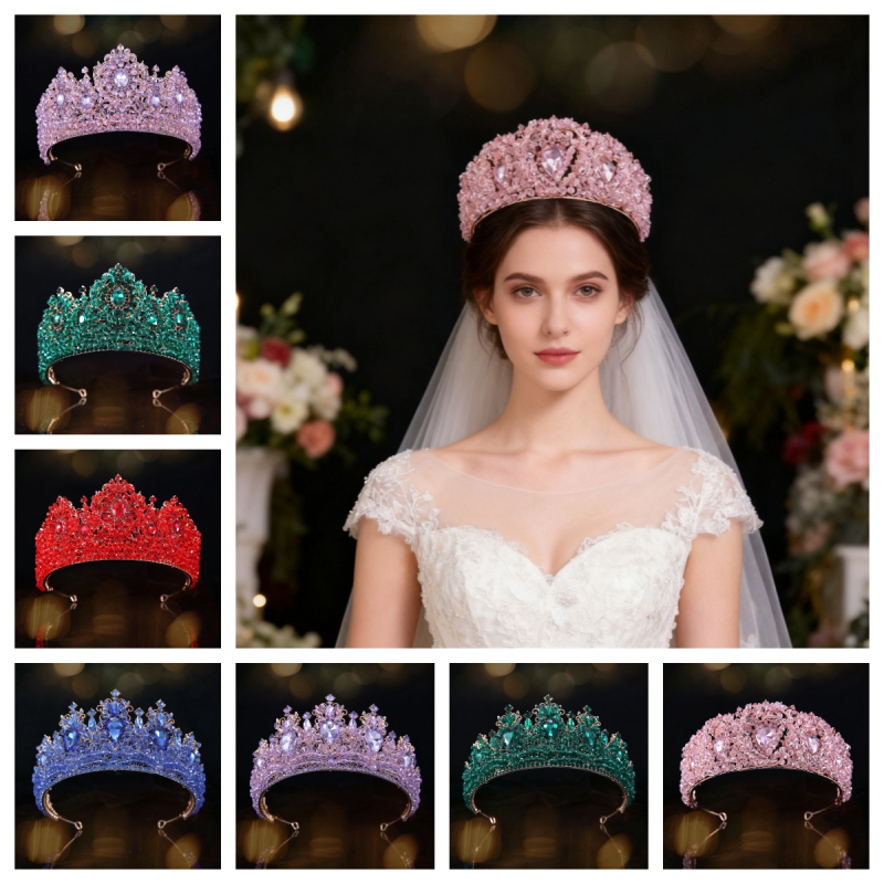 Νυφική τιάρα σε ευρωπαϊκού παλατιού στυλ με λευκά κρύσταλλα, κράμα Κ-9, ηλεκτροπλατίωση