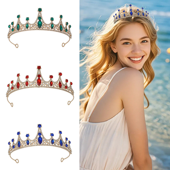 Vjenčana tiara od legure s rhinestone kristalima, 18K pozlaćeno, elektroplatiranje, ženski stil, oblik: kruna