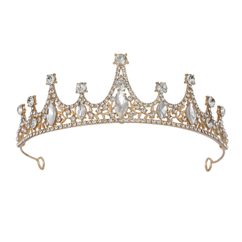 Vjenčana tiara od legure s rhinestone kristalima, 18K pozlaćeno, elektroplatiranje, ženski stil, oblik: kruna