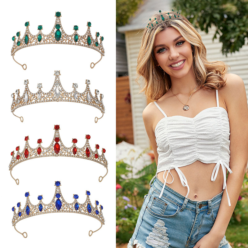 Vjenčana tiara od legure s rhinestone kristalima, 18K pozlaćeno, elektroplatiranje, ženski stil, oblik: kruna