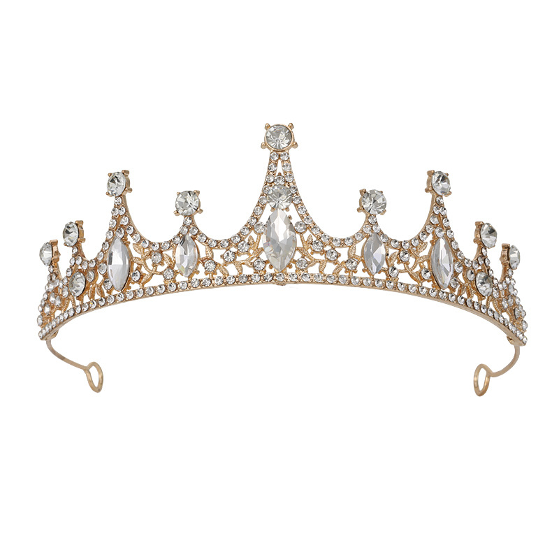 Vjenčana tiara od legure s rhinestone kristalima, 18K pozlaćeno, elektroplatiranje, ženski stil, oblik: kruna