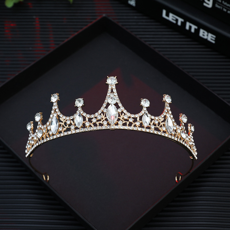 Vjenčana tiara od legure s rhinestone kristalima, 18K pozlaćeno, elektroplatiranje, ženski stil, oblik: kruna