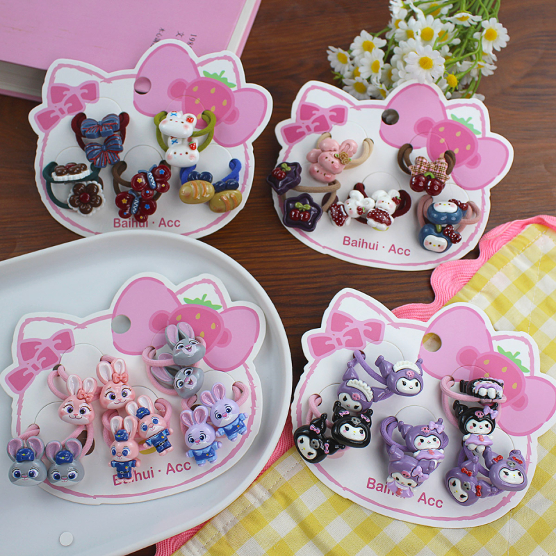 10-osaline komplekt resinist juuksekummid lastele, multikakujundusega, käsitöö, kõrge elastsus