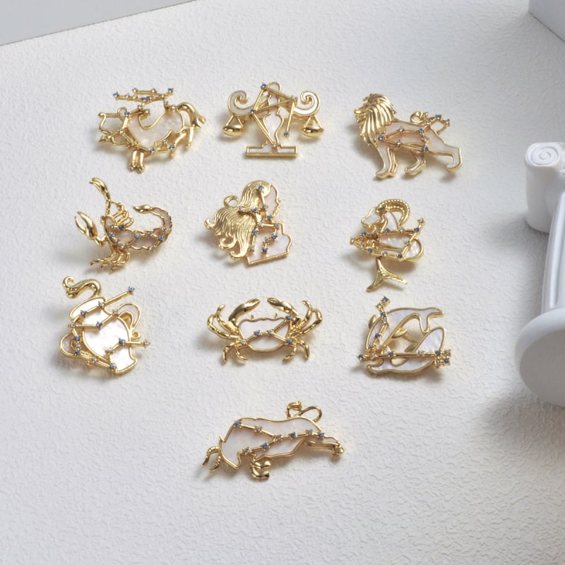 12 Zodiako ženklų serijos segtukas, lydinys, konstelacijos ir gyvūnų formos, elektroplakavimas, antiekspozicija