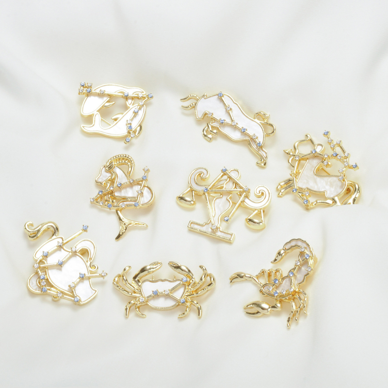 12 Zodiako ženklų serijos segtukas, lydinys, konstelacijos ir gyvūnų formos, elektroplakavimas, antiekspozicija