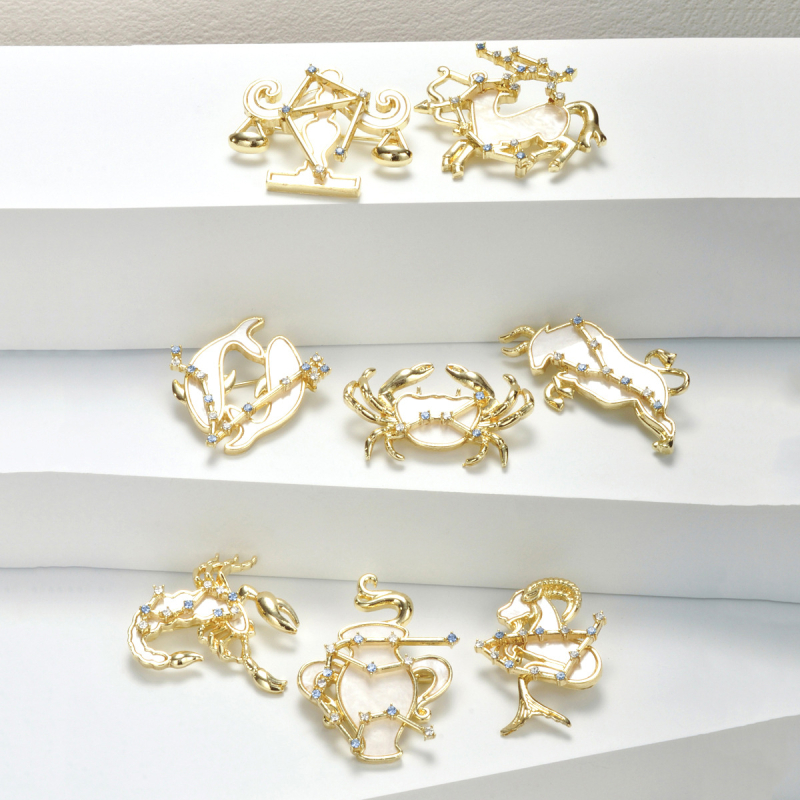 12 Zodiako ženklų serijos segtukas, lydinys, konstelacijos ir gyvūnų formos, elektroplakavimas, antiekspozicija