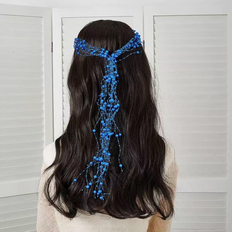 Traka za kosu s perlama, ručno izrađena, kineski stil, ručno pletena, ljeto 2025