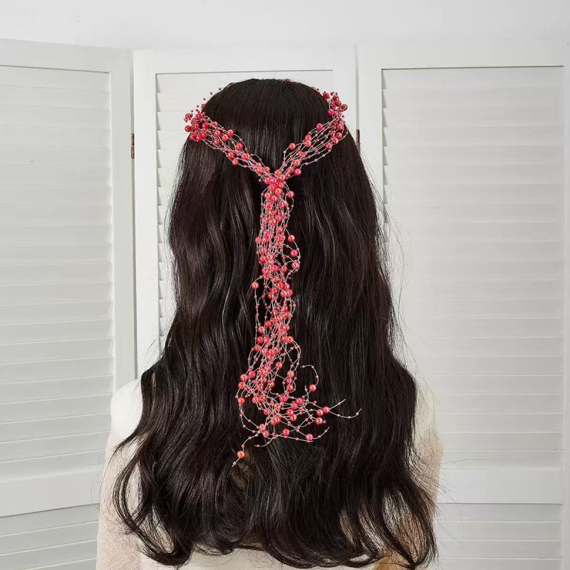Traka za kosu s perlama, ručno izrađena, kineski stil, ručno pletena, ljeto 2025