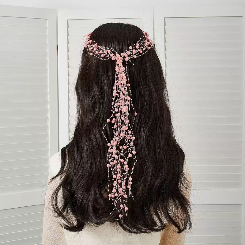 Traka za kosu s perlama, ručno izrađena, kineski stil, ručno pletena, ljeto 2025