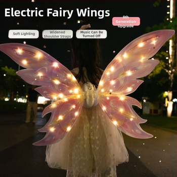 Valgustuvad liblikafee tiivad liikuva LED-efektiga, plastist rekvisiit lavale, 14+ aastat