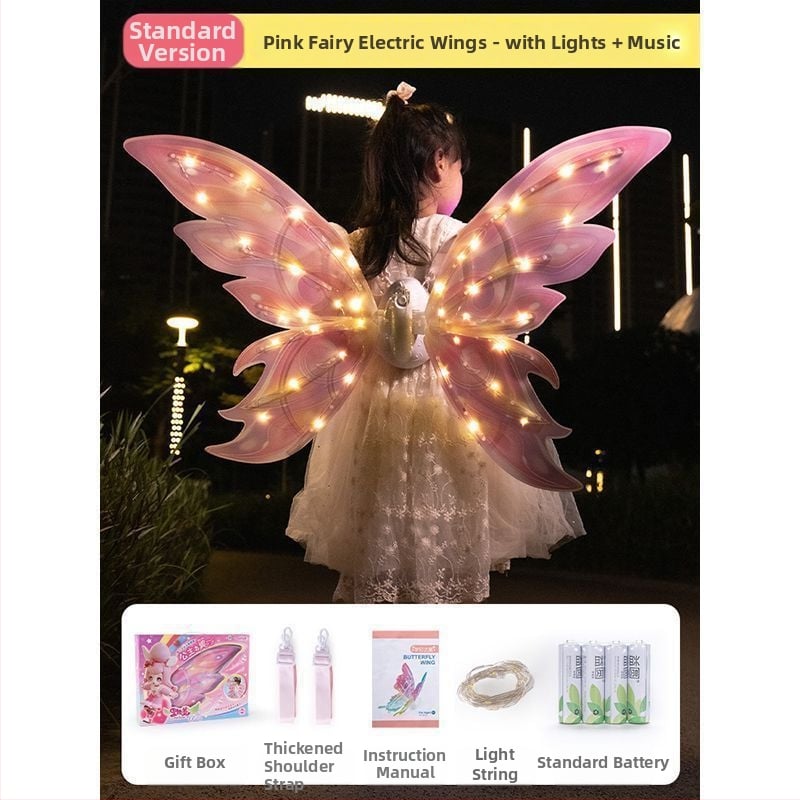 Valgustuvad liblikafee tiivad liikuva LED-efektiga, plastist rekvisiit lavale, 14+ aastat