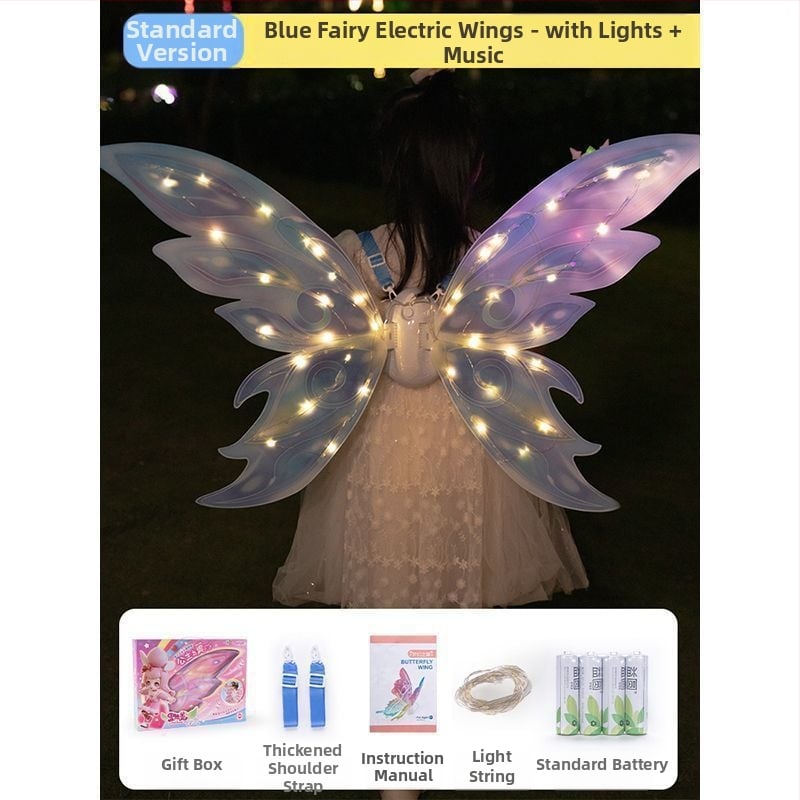 Valgustuvad liblikafee tiivad liikuva LED-efektiga, plastist rekvisiit lavale, 14+ aastat