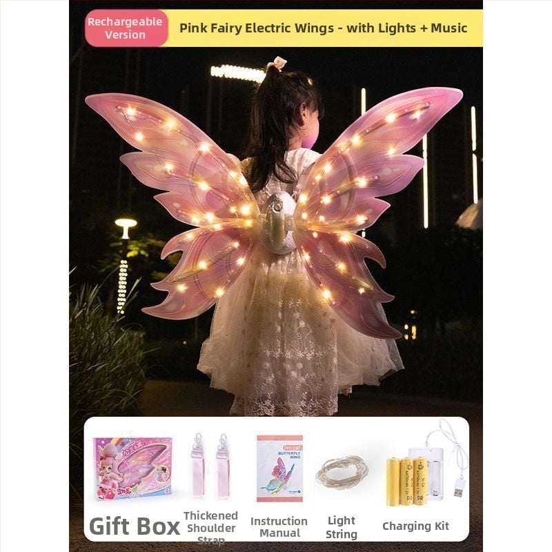 Valgustuvad liblikafee tiivad liikuva LED-efektiga, plastist rekvisiit lavale, 14+ aastat