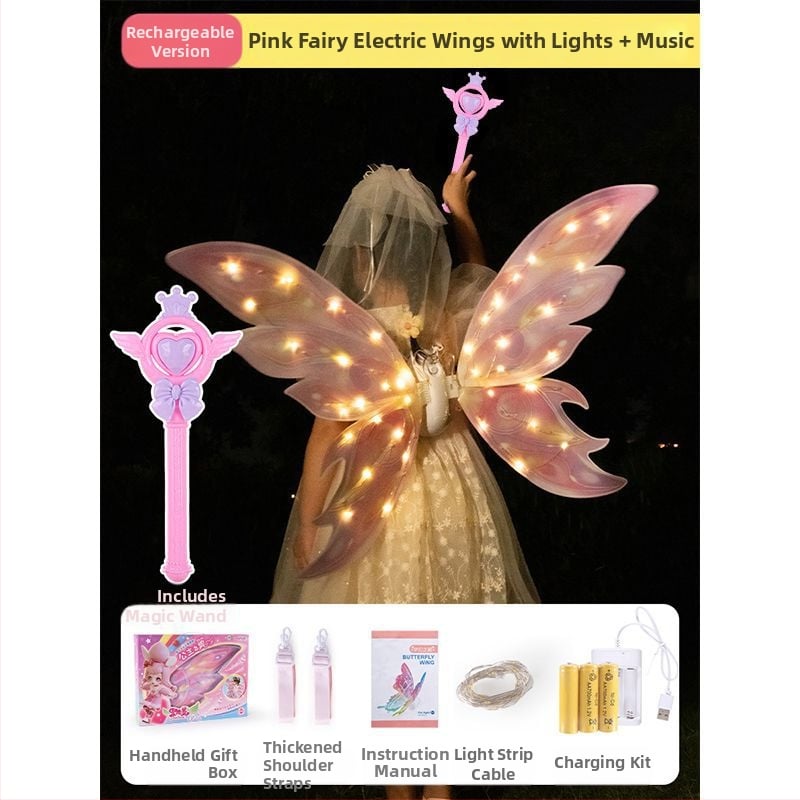 Valgustuvad liblikafee tiivad liikuva LED-efektiga, plastist rekvisiit lavale, 14+ aastat