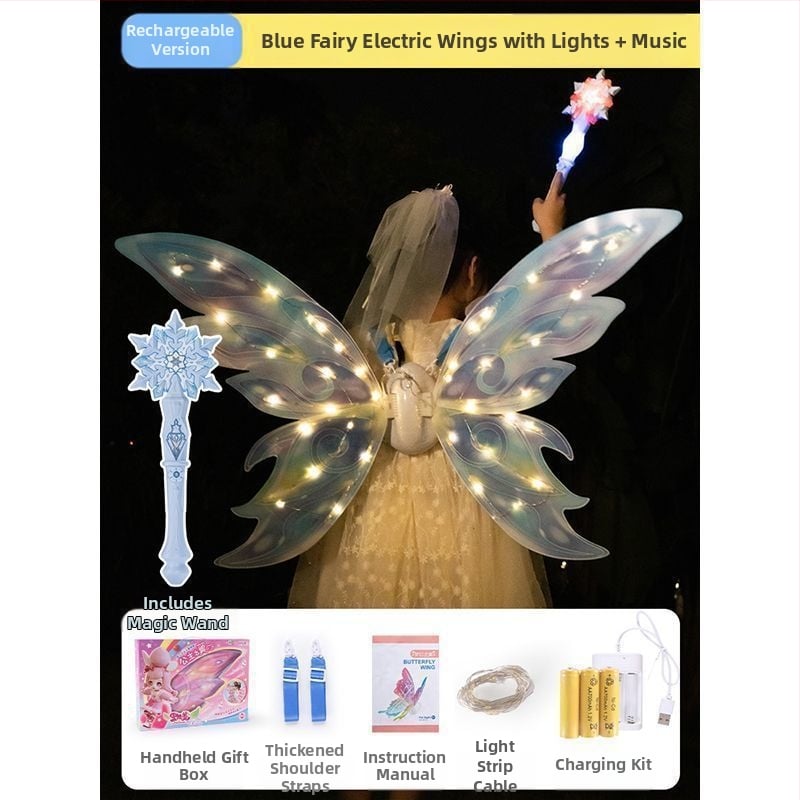 Valgustuvad liblikafee tiivad liikuva LED-efektiga, plastist rekvisiit lavale, 14+ aastat