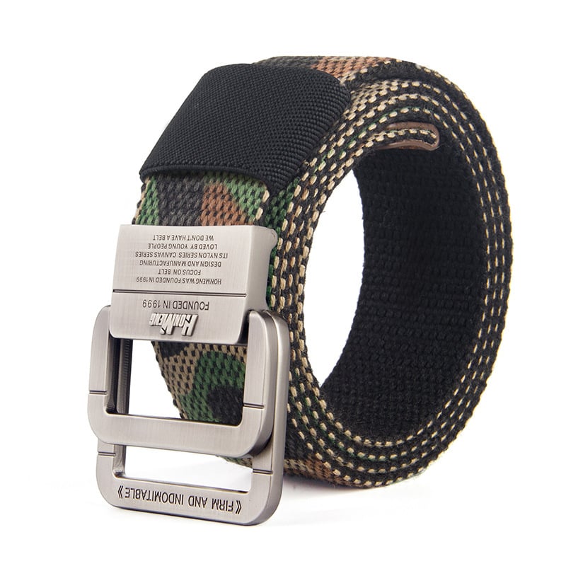 Szövött öv ötvözetű dupla gyűrűs csattal, denim stílus, 2–4 cm széles