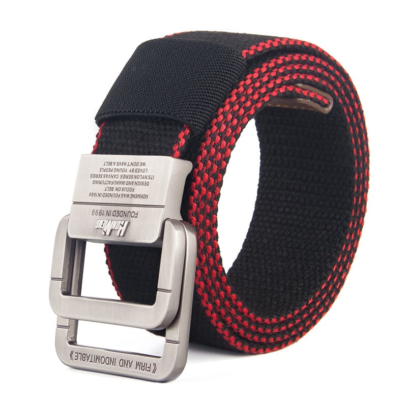 Szövött öv ötvözetű dupla gyűrűs csattal, denim stílus, 2–4 cm széles