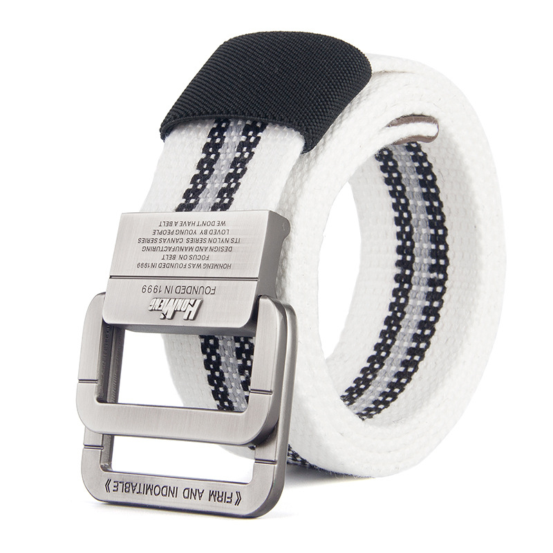 Szövött öv ötvözetű dupla gyűrűs csattal, denim stílus, 2–4 cm széles