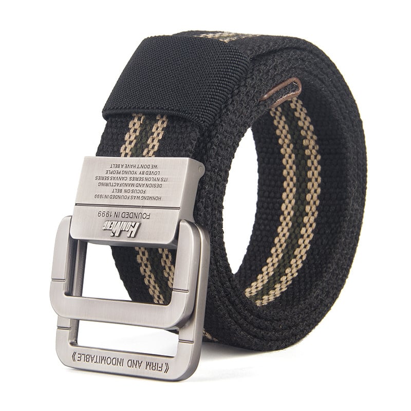 Szövött öv ötvözetű dupla gyűrűs csattal, denim stílus, 2–4 cm széles