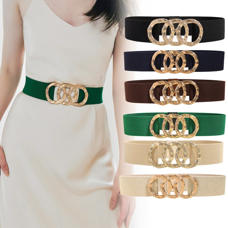 Centură pentru femei în stil coreean, talie elastică și cataramă geometrică circulară, curea lată pentru talie, versatilă