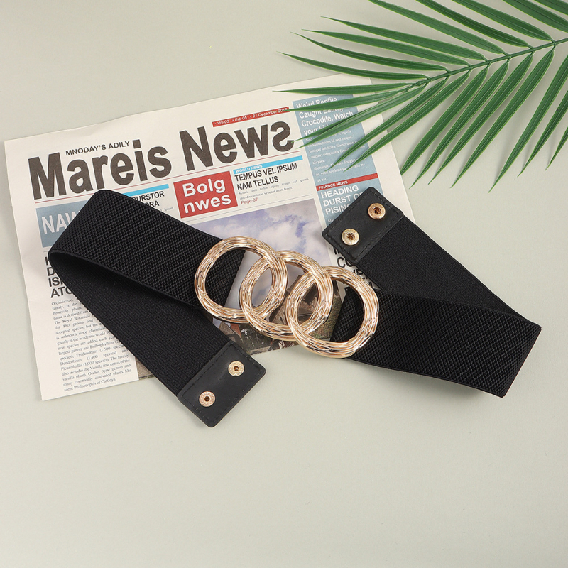 Centură pentru femei în stil coreean, talie elastică și cataramă geometrică circulară, curea lată pentru talie, versatilă