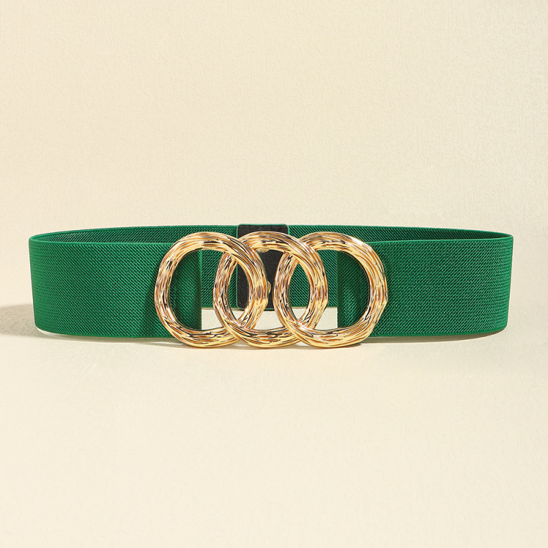 Centură pentru femei în stil coreean, talie elastică și cataramă geometrică circulară, curea lată pentru talie, versatilă