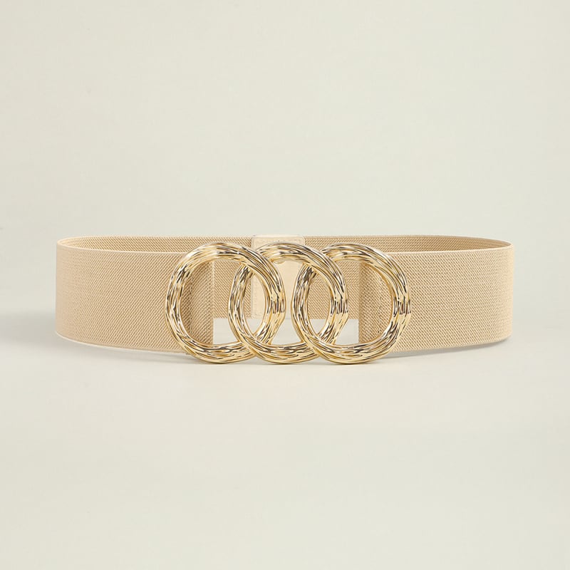 Centură pentru femei în stil coreean, talie elastică și cataramă geometrică circulară, curea lată pentru talie, versatilă