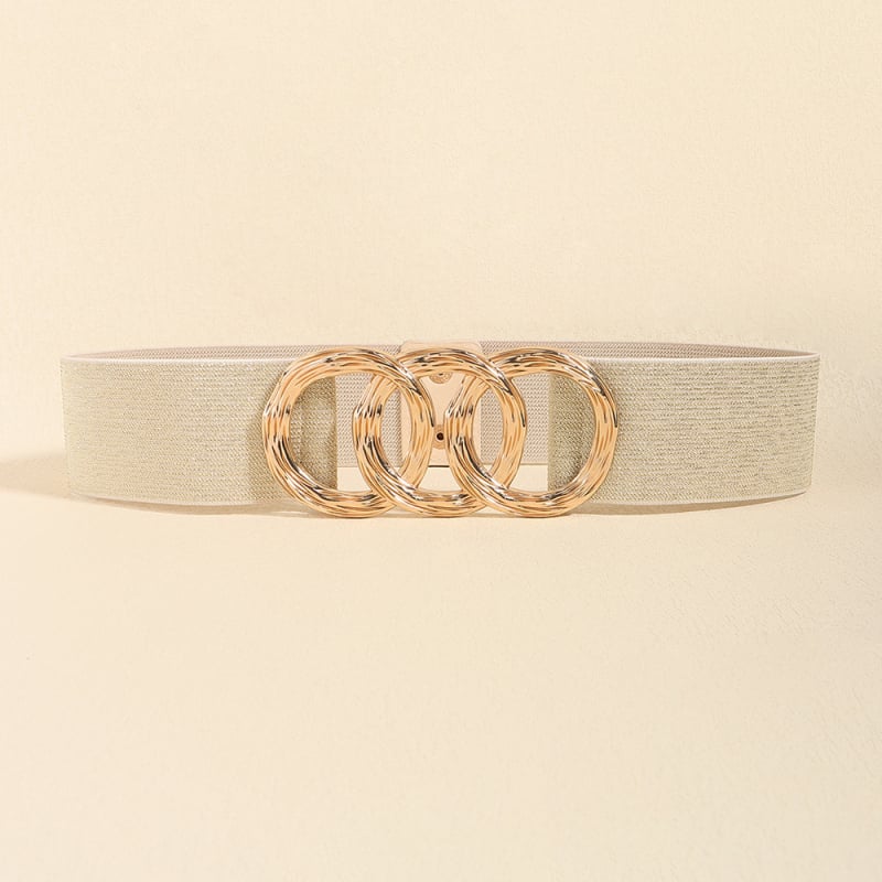 Centură pentru femei în stil coreean, talie elastică și cataramă geometrică circulară, curea lată pentru talie, versatilă