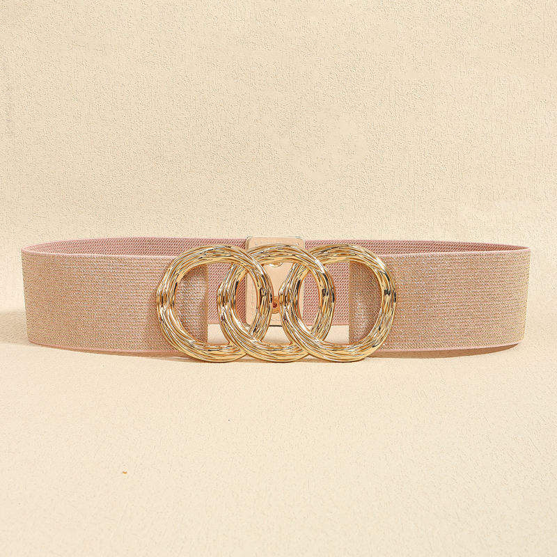 Centură pentru femei în stil coreean, talie elastică și cataramă geometrică circulară, curea lată pentru talie, versatilă