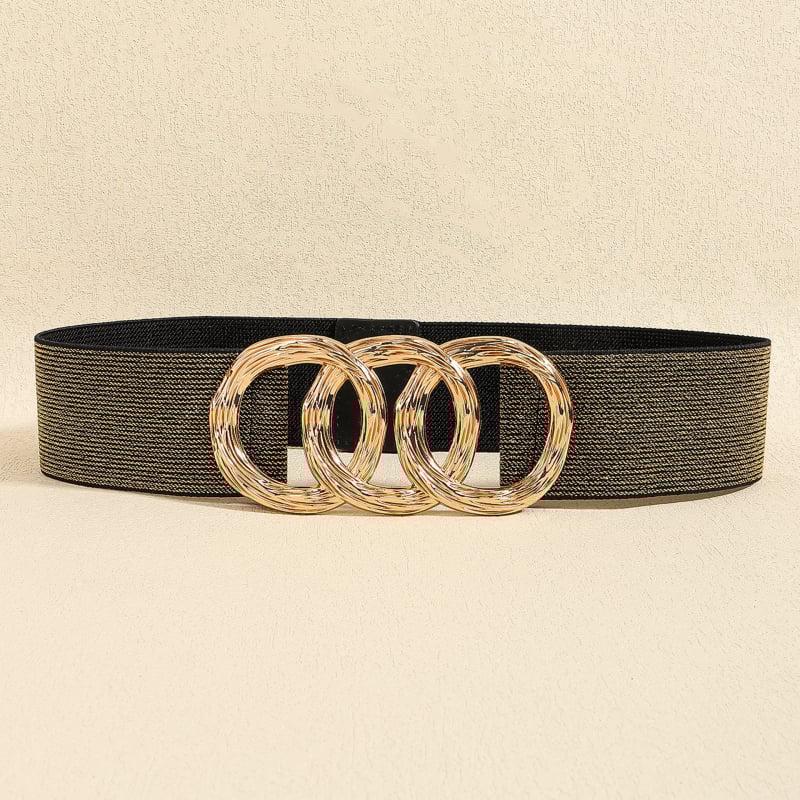 Centură pentru femei în stil coreean, talie elastică și cataramă geometrică circulară, curea lată pentru talie, versatilă