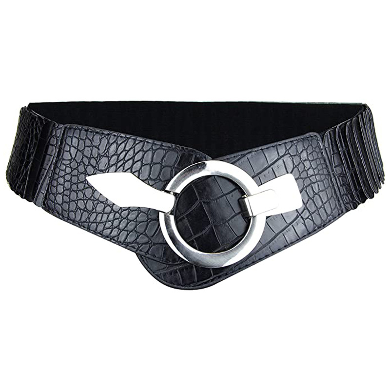 Ženski elastični kaiš od umjetne kože s metalnom kopčom; vintage, etno i književno retro stil; dizajn s perforacijama.