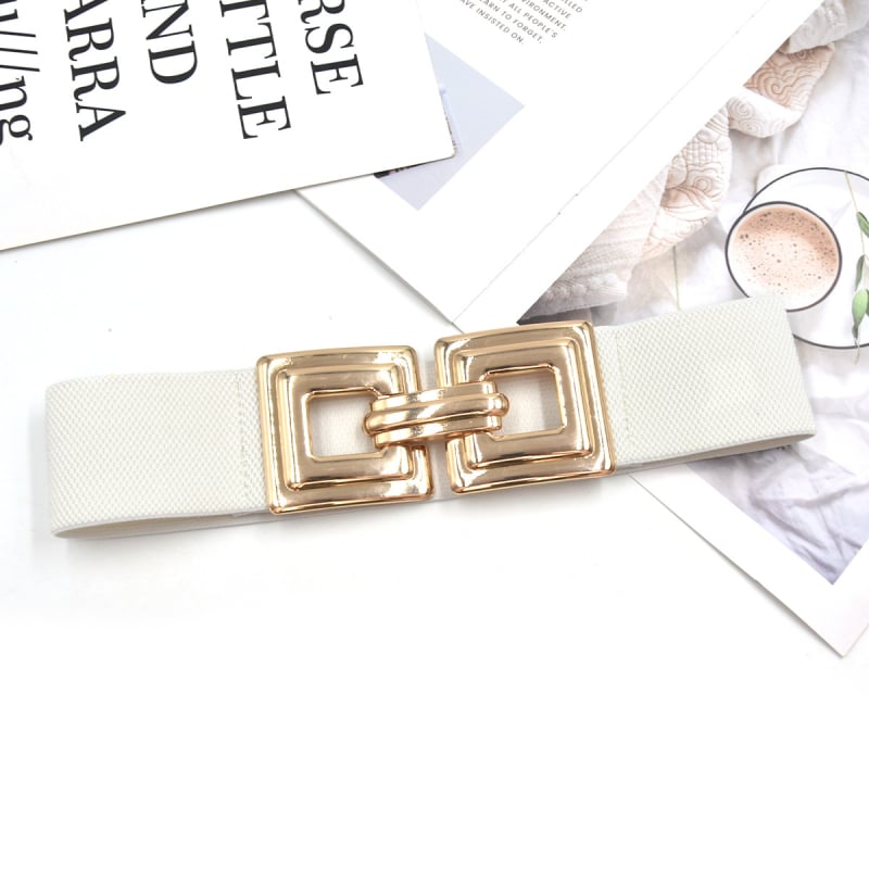 Elastinė juosmens juosta su lydinio sagtimi ir dvigubo kilpos sagtimi, platus diržo suknelėms, pavasaris 2024