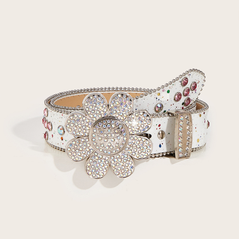 Moterų rhinestone juosta – dekoratyvus aksesuaras džinsams, sagtis iš lydinio, užsegimas spaudimo mygtuku, PU oda, elektroplatinavimo danga