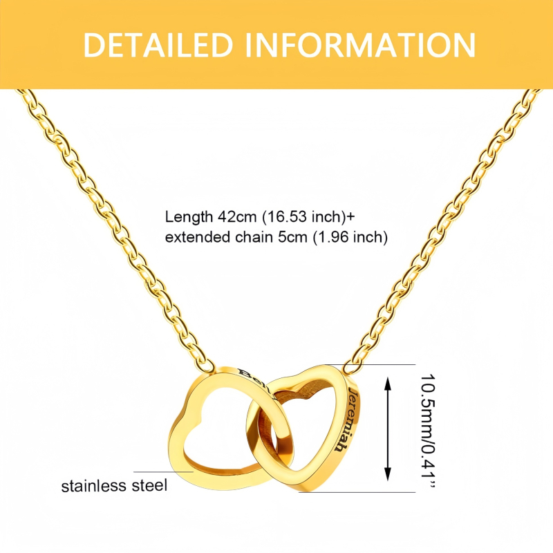 Titánacélból készült nyaklánc két szív dizájnnal, szív alakú medállal, keresztlánc stílusú, súly 5 g