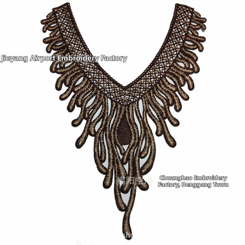 Chuanghao бродерия: водоразтворима апликация за яка с форма на фениксова опашка, за дамско облекло