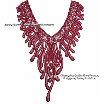 Chuanghao бродерия: водоразтворима апликация за яка с форма на фениксова опашка, за дамско облекло