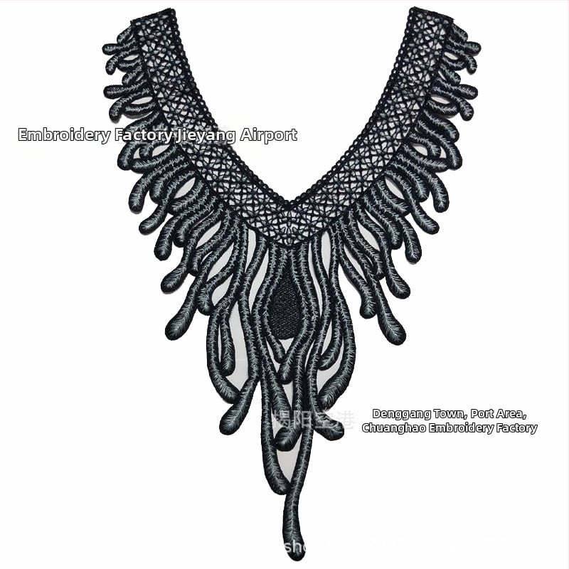 Chuanghao бродерия: водоразтворима апликация за яка с форма на фениксова опашка, за дамско облекло