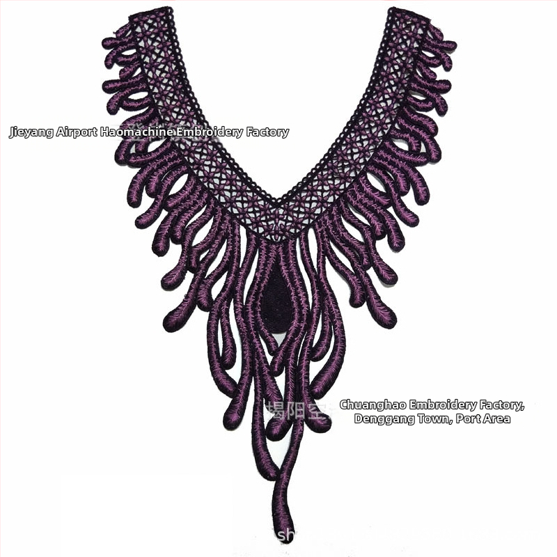 Chuanghao бродерия: водоразтворима апликация за яка с форма на фениксова опашка, за дамско облекло