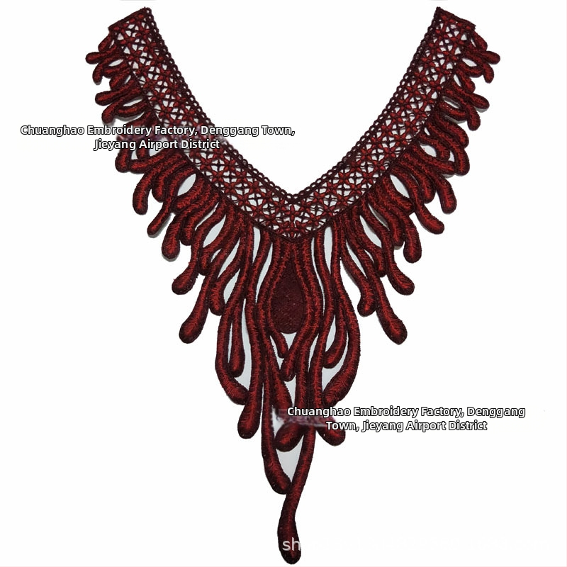 Chuanghao бродерия: водоразтворима апликация за яка с форма на фениксова опашка, за дамско облекло