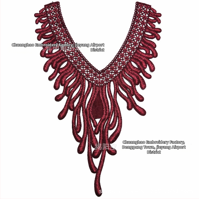 Chuanghao бродерия: водоразтворима апликация за яка с форма на фениксова опашка, за дамско облекло