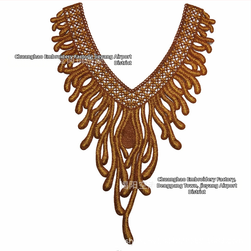 Chuanghao бродерия: водоразтворима апликация за яка с форма на фениксова опашка, за дамско облекло