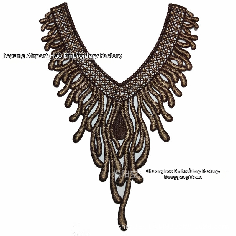 Chuanghao бродерия: водоразтворима апликация за яка с форма на фениксова опашка, за дамско облекло