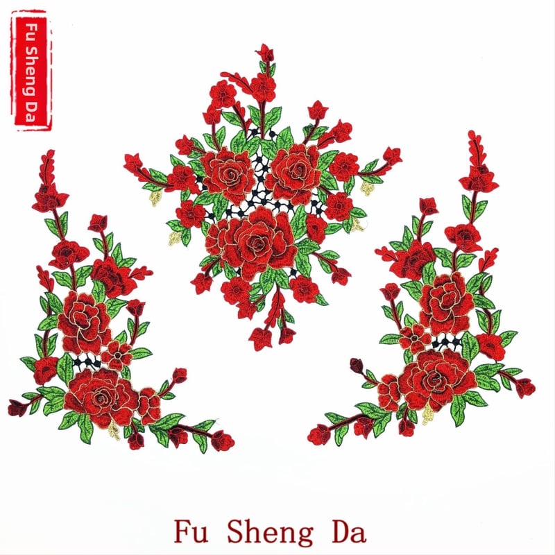 Водоразтворимо бродерийно цвете за яка, триизмерно ламинирано, полиестерна нишка, марка Fusheng Da