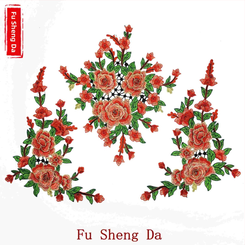 Водоразтворимо бродерийно цвете за яка, триизмерно ламинирано, полиестерна нишка, марка Fusheng Da