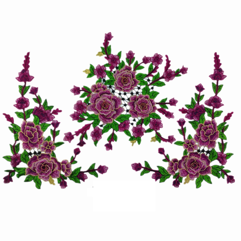 Водоразтворимо бродерийно цвете за яка, триизмерно ламинирано, полиестерна нишка, марка Fusheng Da