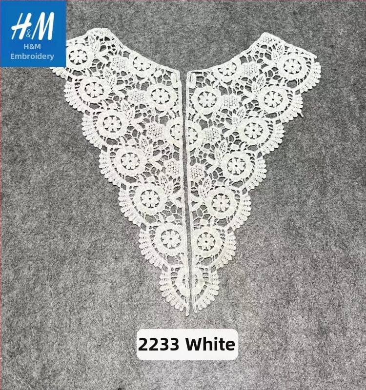 Palaidinė iš vandens tirpstantiems siuvinėjimams iš nėrinių medžiagos su tinkline apykakle, gėlių siuvinėjimas, Korėjos stilius