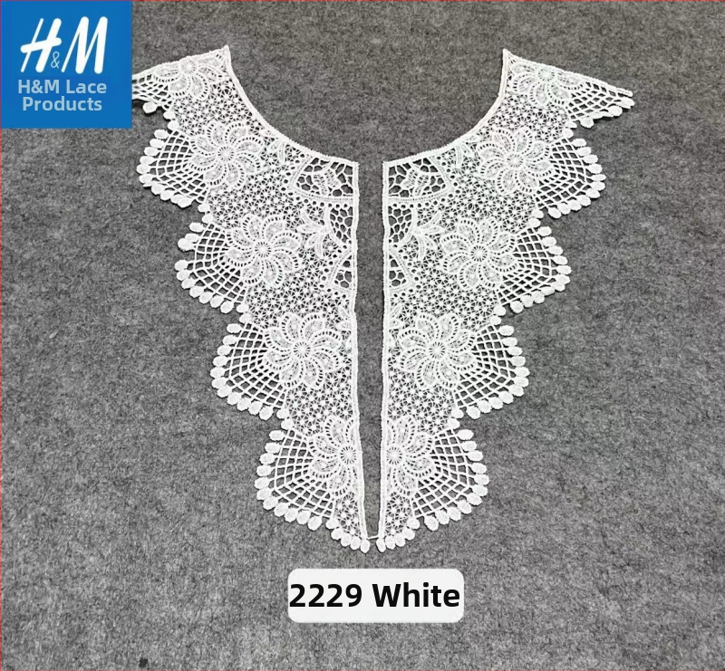 Palaidinė iš vandens tirpstantiems siuvinėjimams iš nėrinių medžiagos su tinkline apykakle, gėlių siuvinėjimas, Korėjos stilius