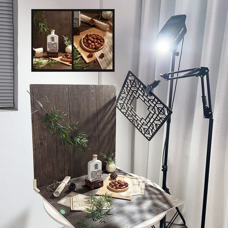 Fotorekviziti u drevnom stilu, antikne jade lutke, drveni pozadinski okvir, kod proizvoda Xw5g7eym