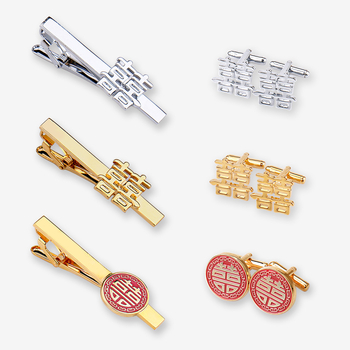 Kakla klipu un aproču pogu komplekts ar laulības motīvu, tukšs apaļš ģeometrisks raksts, elektroplātēts metāls, unisex